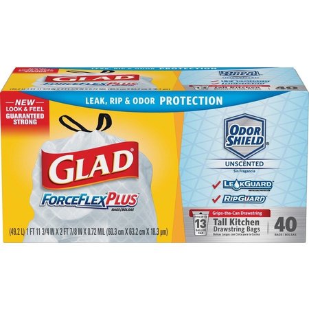 Glad 13 gal Trash Bags, 0.72 mil (18 Micron), White, 6 PK CLO79008CT